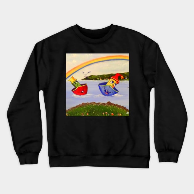 2 Happy Tugboats Crewneck Sweatshirt by Allison Prior Art